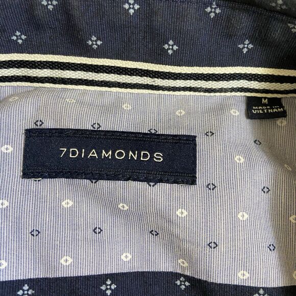 7 Diamonds Shirt Mens Medium Blue Short Sleeve Button Up Pocket Diamond Print - Picture 3 of 12